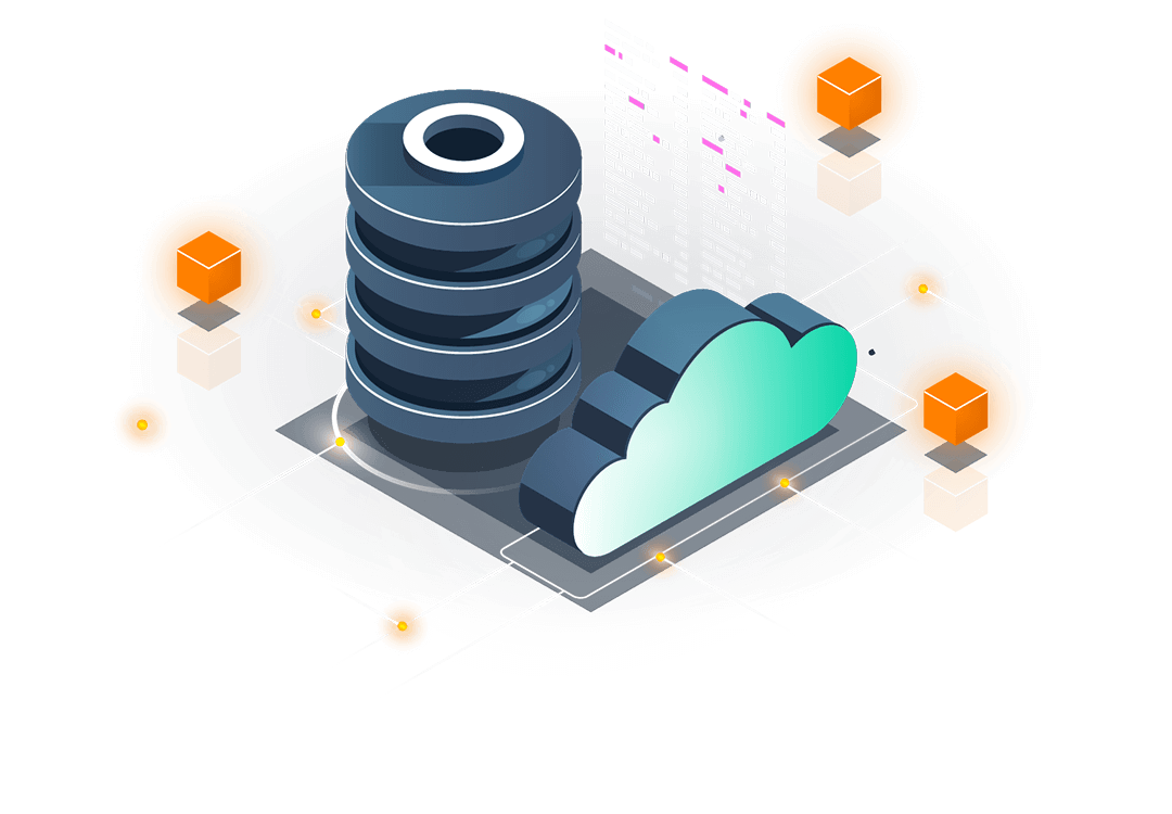 isometric data stack next to cloud